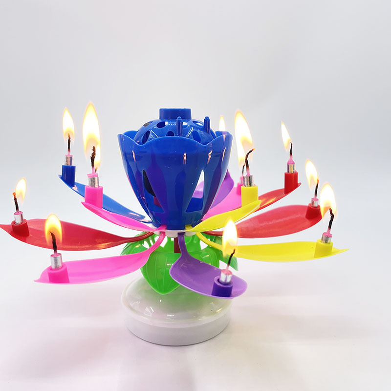 14pcs Candle Lotus Flower Rotating Happy Birthday Musical Candle Party DIY Cake Decoration Candles For Children Birthday Gift