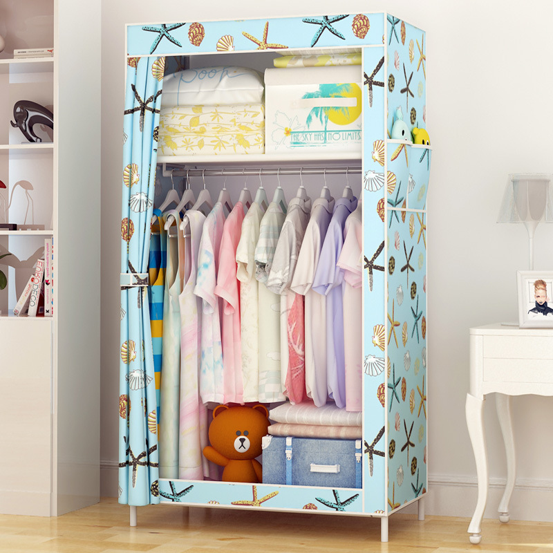 Simple portable fashion dustproof non-woven storage wardrobe hanging wardrobe hanger steel frame folding economy storage cabinet