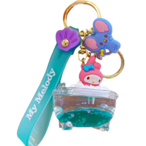 Promotional Product Cartoon Cute SANRIO Oil Floating Liquid Keychain Bathtub Shape Stitch KT Cat Bathing Keyring Key Chain Ring