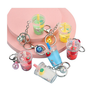 Cartoon Cute Unicorn Keychain Milk Tea Cup Liquid Quicksand Keychain Key Ring Charm Bag Car Pendant Key Chain for Women Men Kids