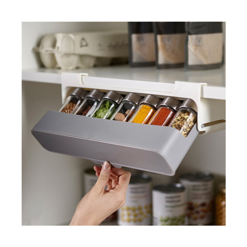 Kitchen Spice Storage Jar Rack Drawer Under Cupboard Wall-Mounted Drawer Adjustable Under Shelf Spice Storage Rack