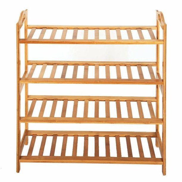 4-Tire Bamboo Shoe Rack Entryway Modern Wood Shoe Racks for Home Living Room Store Shoe Racks Stands