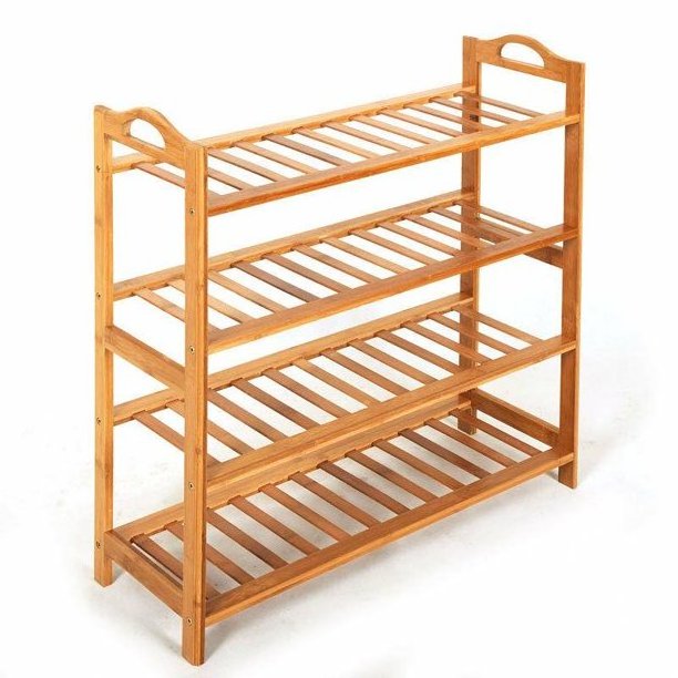 4-Tire Bamboo Shoe Rack Entryway Modern Wood Shoe Racks for Home Living Room Store Shoe Racks Stands