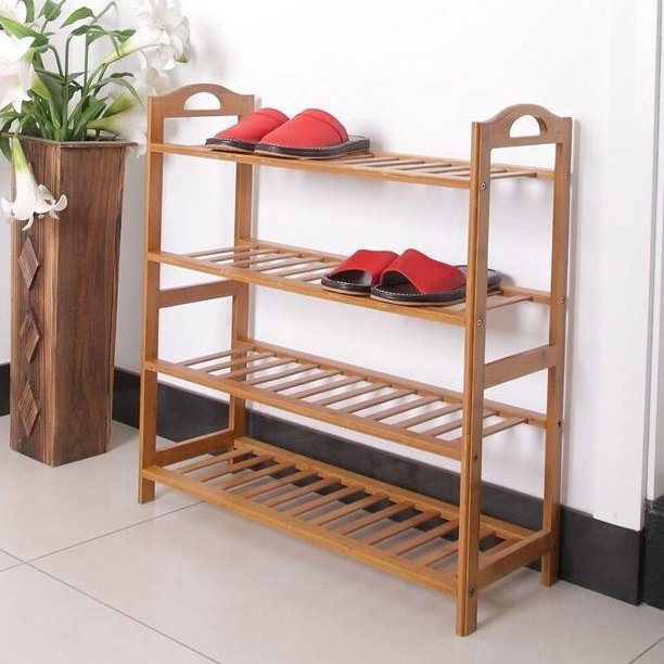 4-Tire Bamboo Shoe Rack Entryway Modern Wood Shoe Racks for Home Living Room Store Shoe Racks Stands