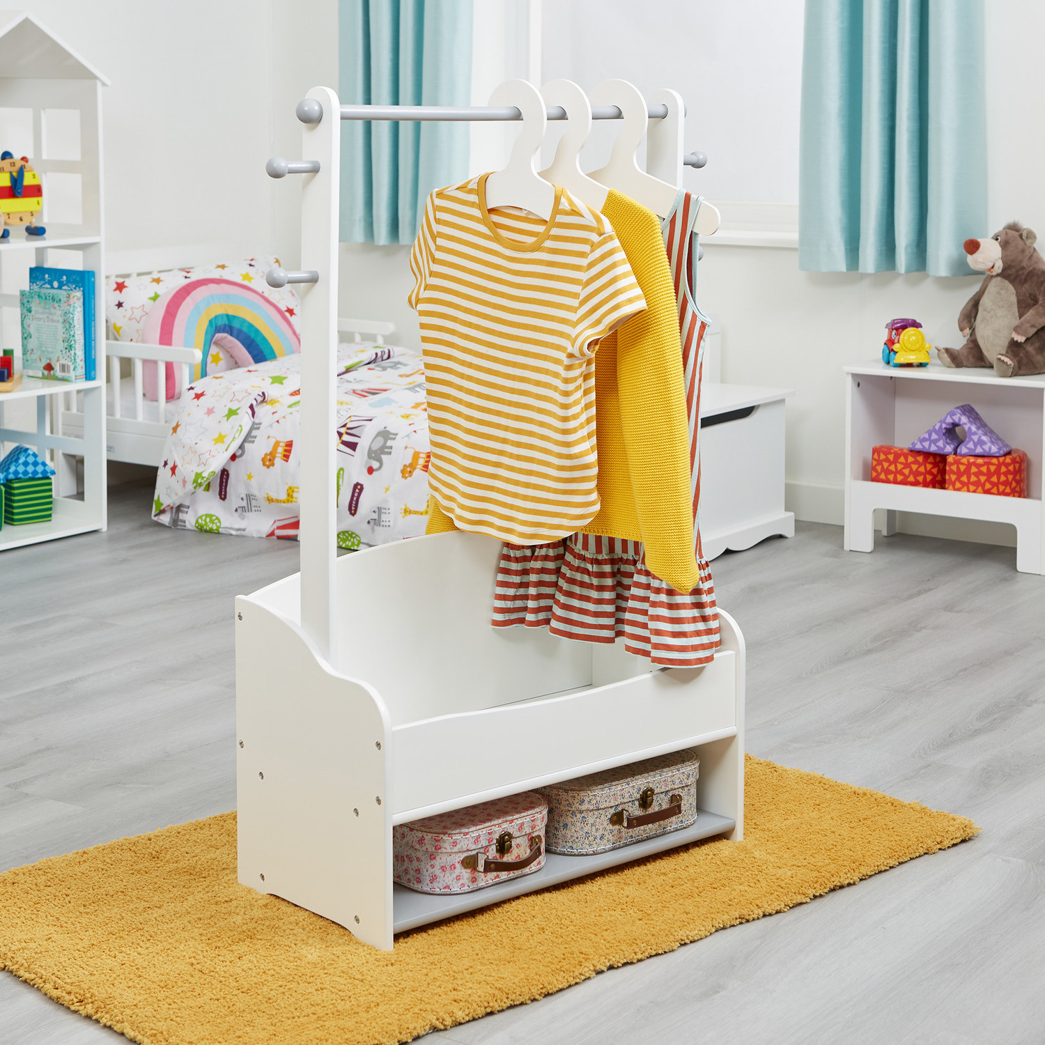 White Color Kids Dress Up Clothes Rack with Storage Cabinet Clothes Display Rack for Kids