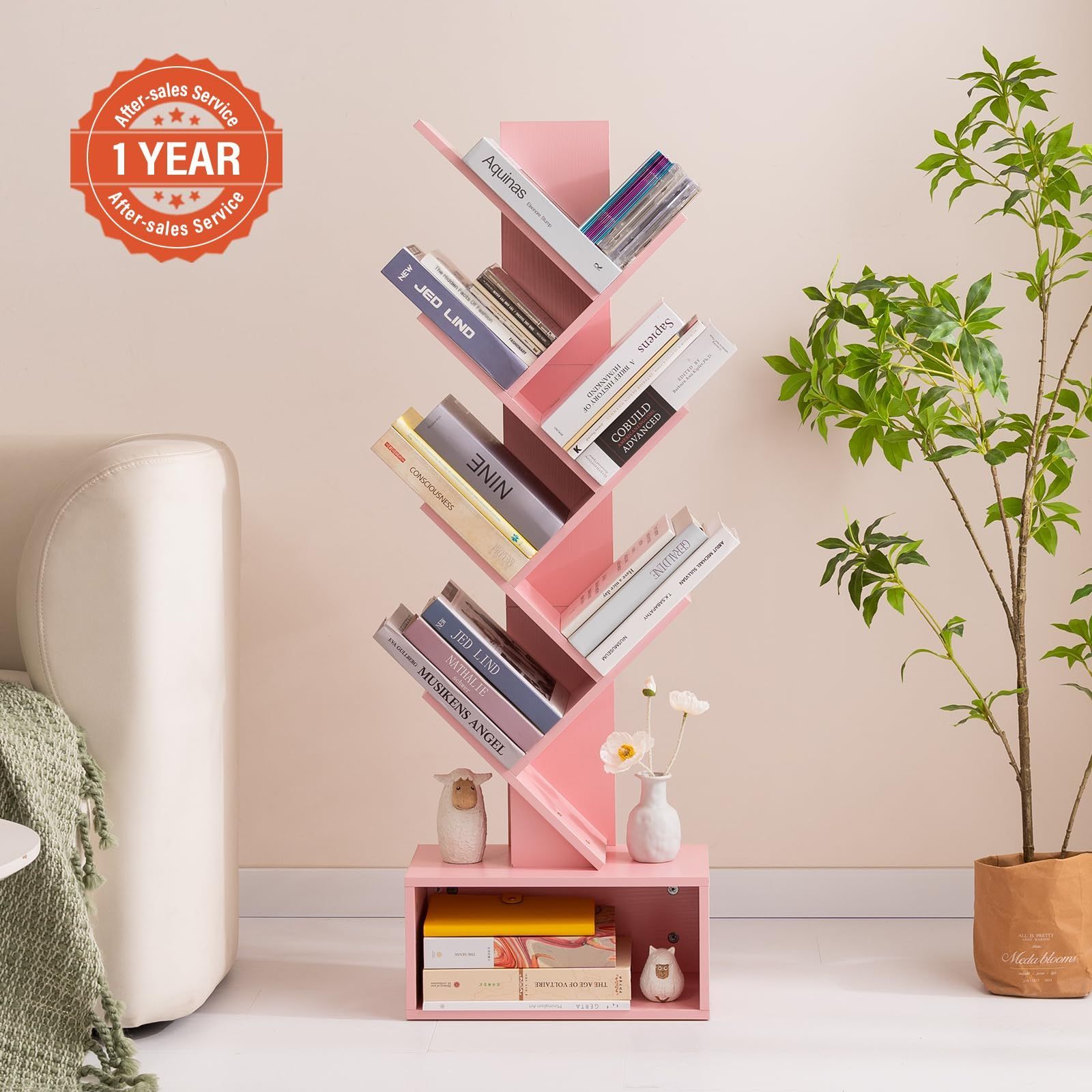 Floor Standing Bookcase, Tall Wood Book Storage Rack for CDs/Movies/Books, Utility Book Organizer Shelves Bookcases