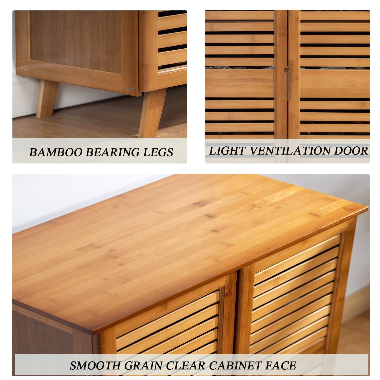 Bamboo Shoe Cabinet, Two-Door Shoe Storage Cabinet with Drawers, 4 Tier Bamboo Shoe Organizer Cabinet wooden shoe rack