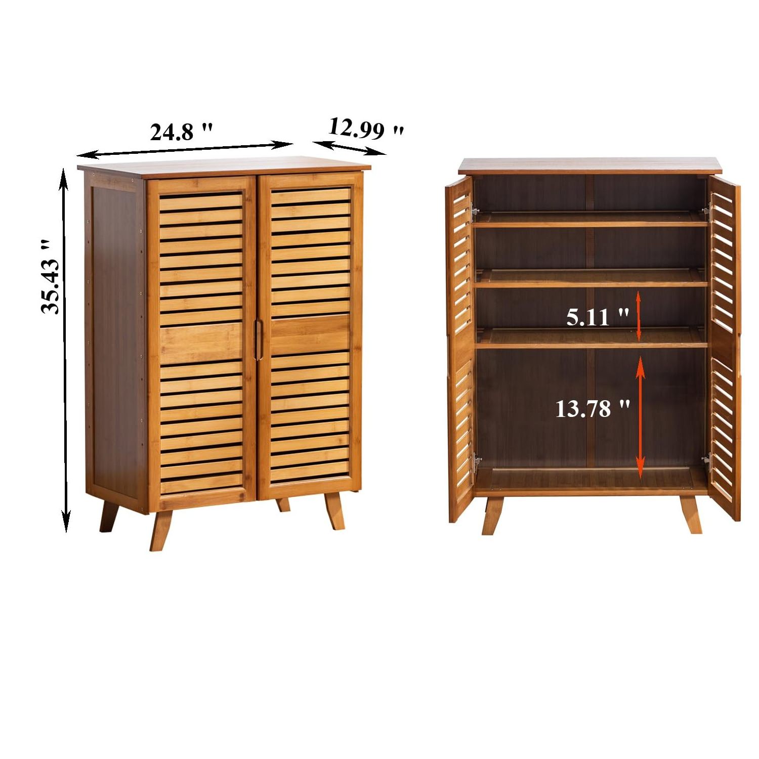 Bamboo Shoe Cabinet, Two-Door Shoe Storage Cabinet with Drawers, 4 Tier Bamboo Shoe Organizer Cabinet wooden shoe rack