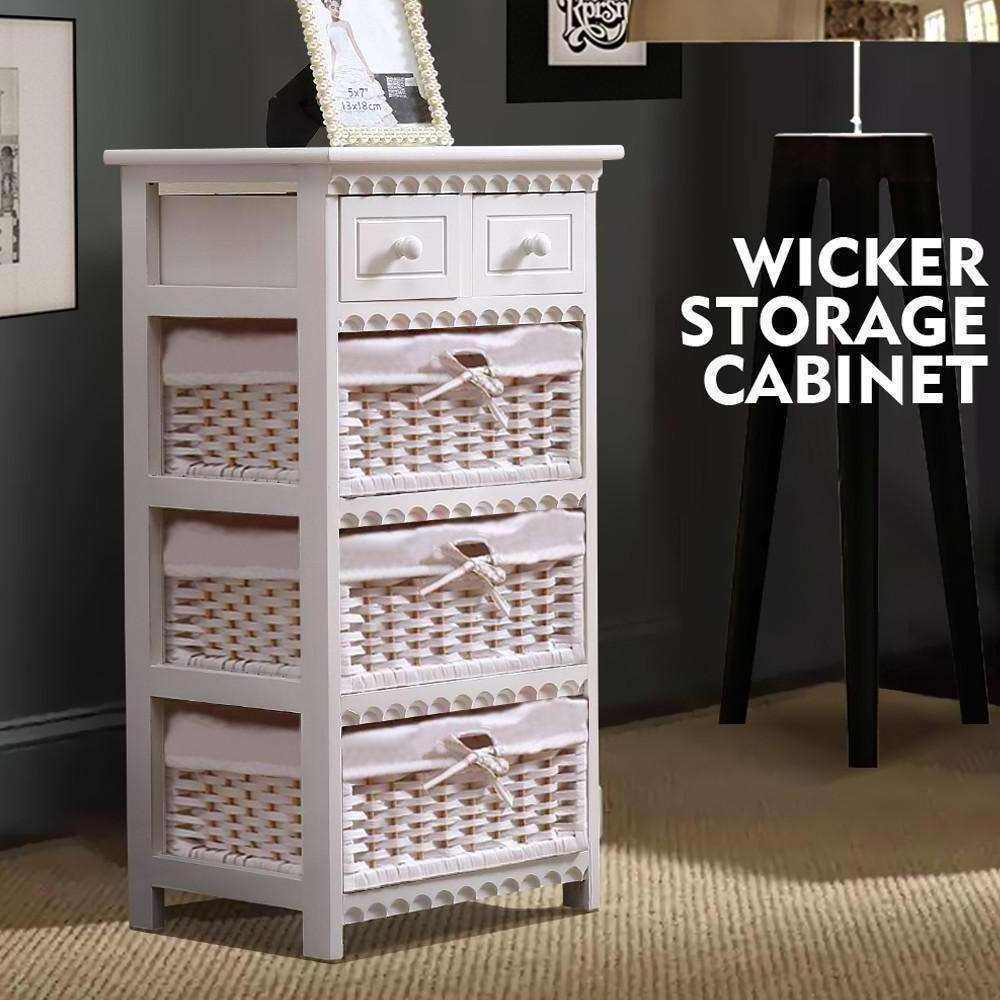 Wicker basket drawers storage wooden organizer with drawers for bedroom