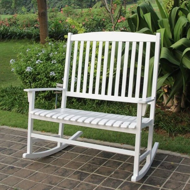 White Color Outdoor Wooden Bench Park and Garden Outdoor Rocking Chair Patio Furniture Wood Rocking Chair