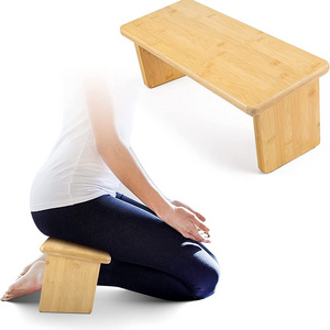 Bamboo Meditation Bench Kneeling Stool with Foldable Legs Hinges