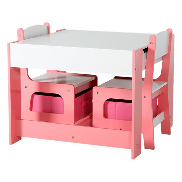 White and Pink Kids Table and Chairs Wood Sensory Activity Table Kids Table and Chairs