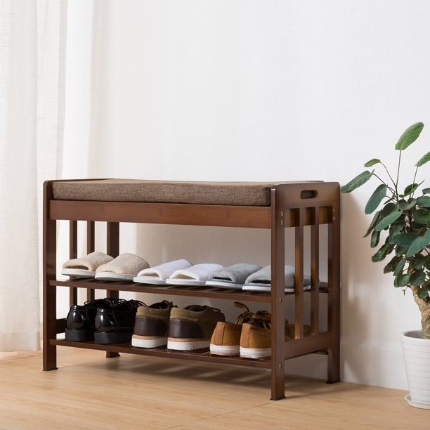 Modern Wooden Shoe Racks for Home Bamboo Shoe Bench with Seat Cushion