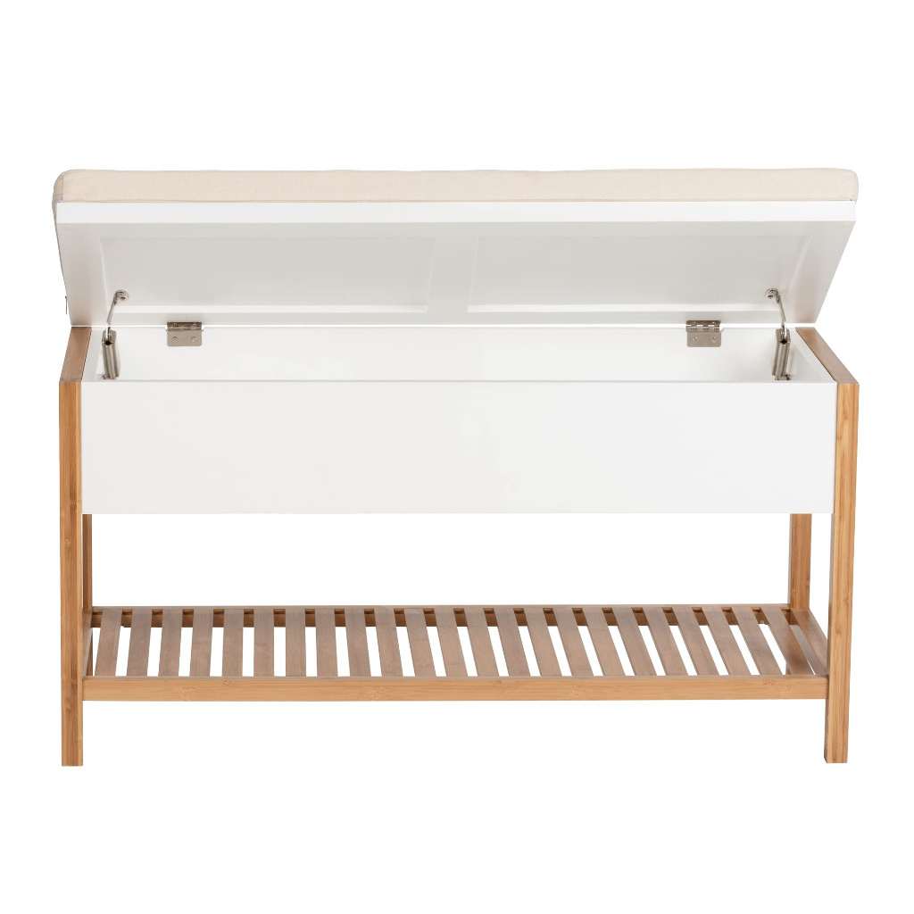 bench with seat cushion Shoe bench with storage compartment storage space and shoe rack in Scandi chic, hinged lid, made of hi