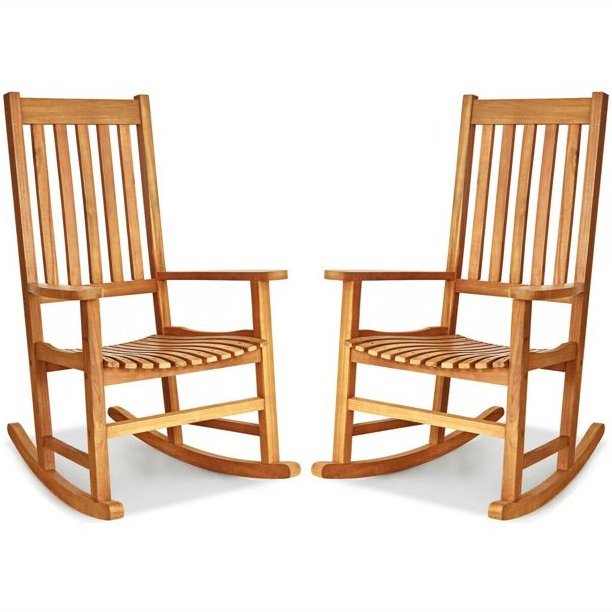 2PCS Wood Rocking Chair Porch Rocker High Back Garden Seat Indoor Outdoor