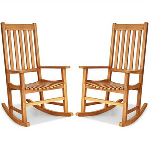 2PCS Wood Rocking Chair Porch Rocker High Back Garden Seat Indoor Outdoor