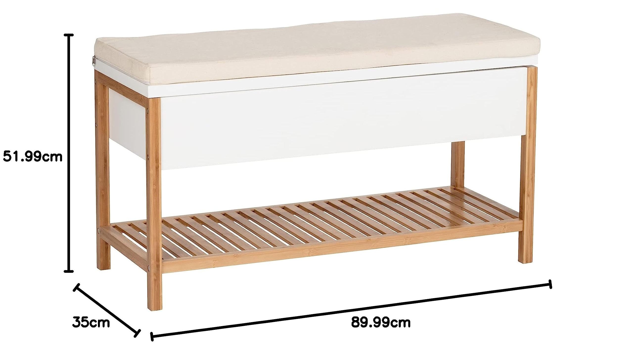 bench with seat cushion Shoe bench with storage compartment storage space and shoe rack in Scandi chic, hinged lid, made of hi