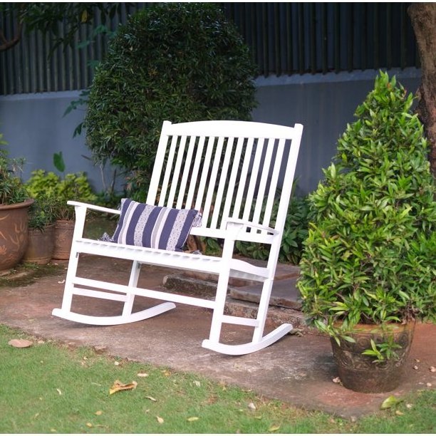 White Color Outdoor Wooden Bench Park and Garden Outdoor Rocking Chair Patio Furniture Wood Rocking Chair