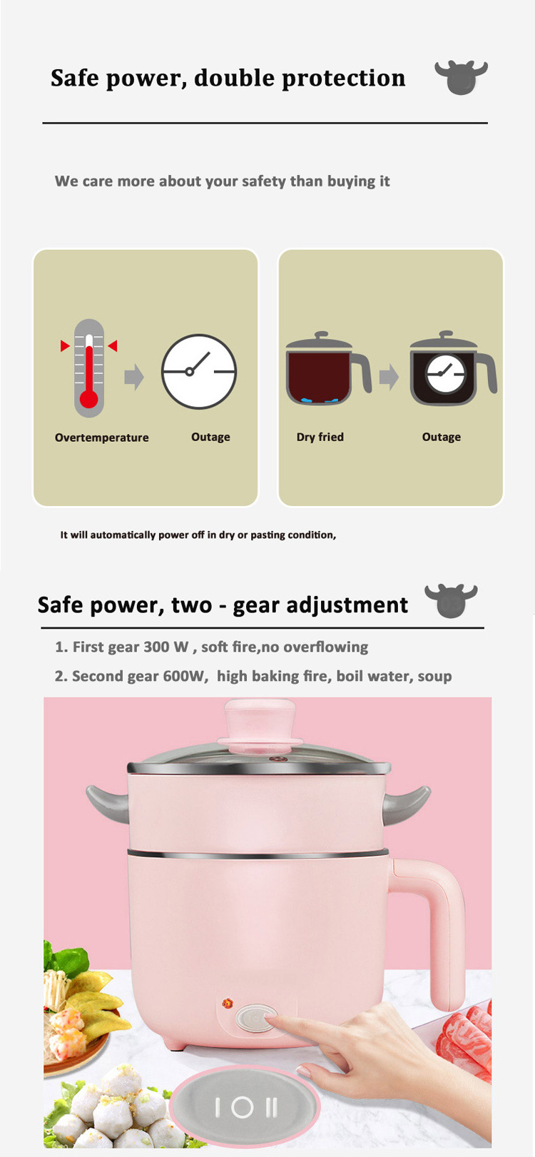 Portable multifunction electric cooking electric hotpot suitable for noodles/hotpot/soup mini electric frying pan