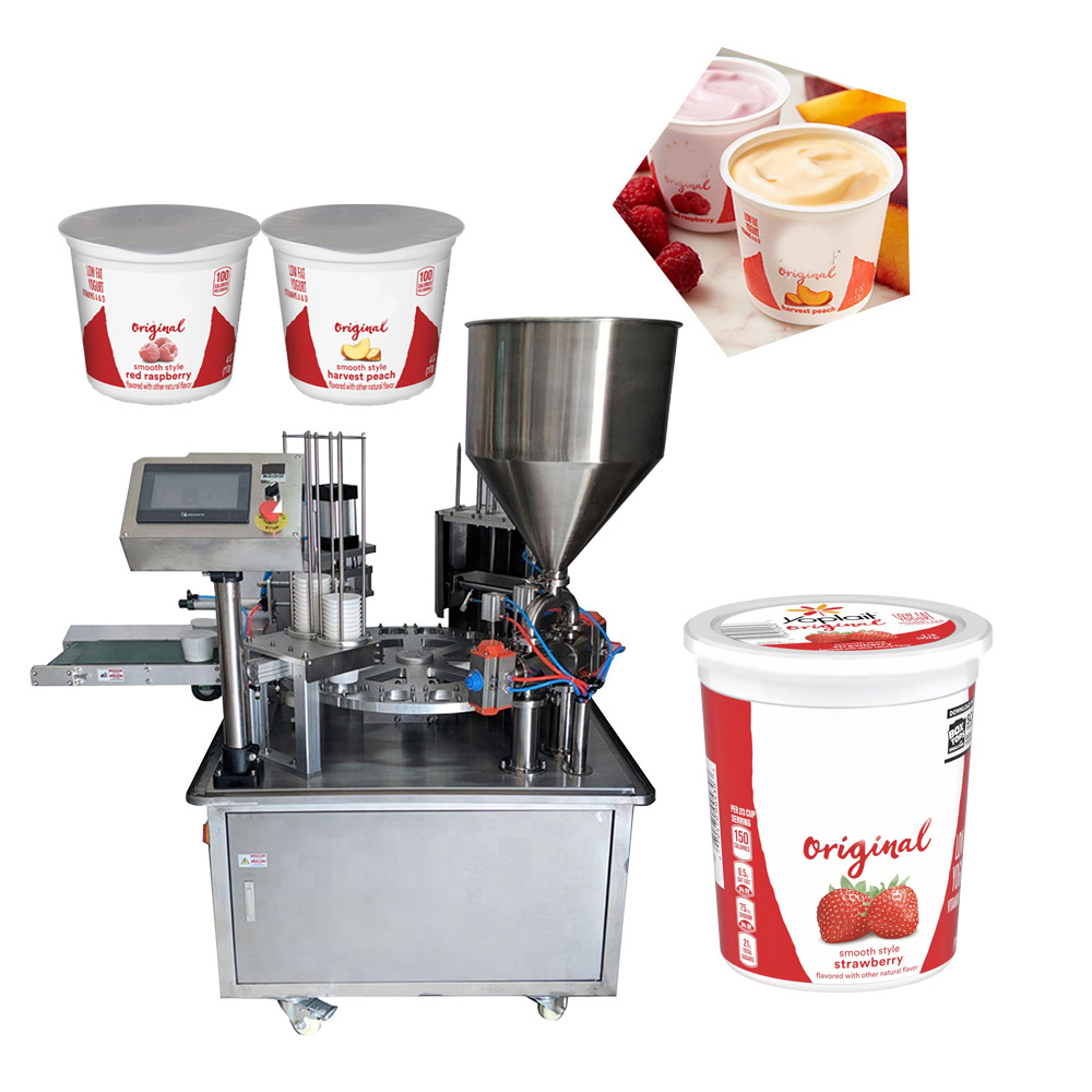 Yogurt Packaging Package Rectangular Jelly Cup Rotary Automatic Liquid Piston Filling And Sealing Machines Cream