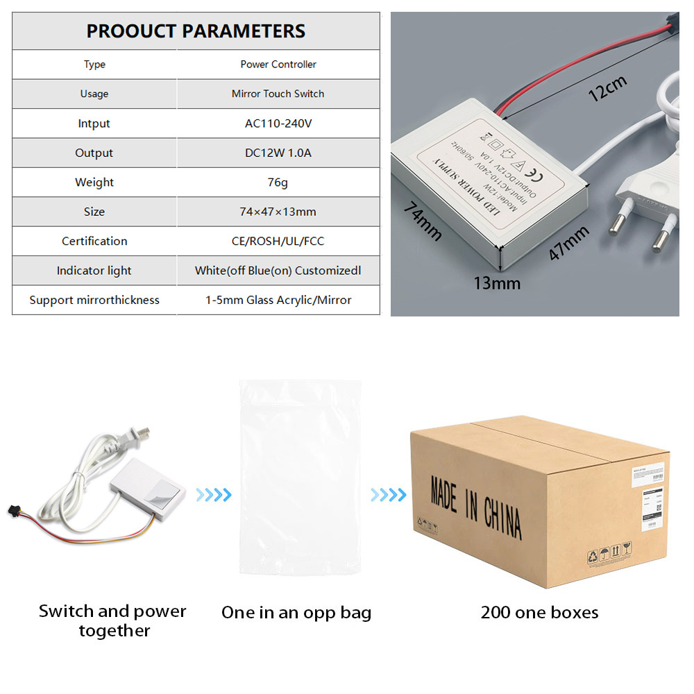 Cheap Defogger 12V 3A 60W One Key One Color Selected LED Dimmer Mirror Touch Sensor Switch