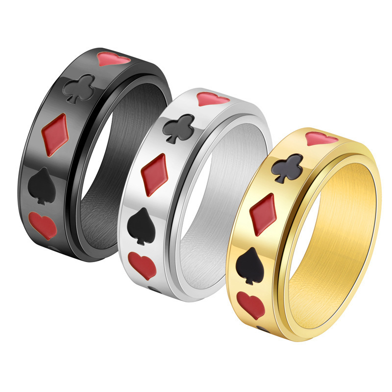 Creative Transit Finger Ring Hand Jewelry Gift Stainless Steel Ring Statement Playing Card Ring for Women Men