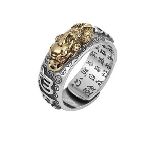 Fashion Open Adjustable Buddhist Scriptures Pixiu Charms Punk Ring Amulet Luck Blessing Wealth Lucky Exotic Rings