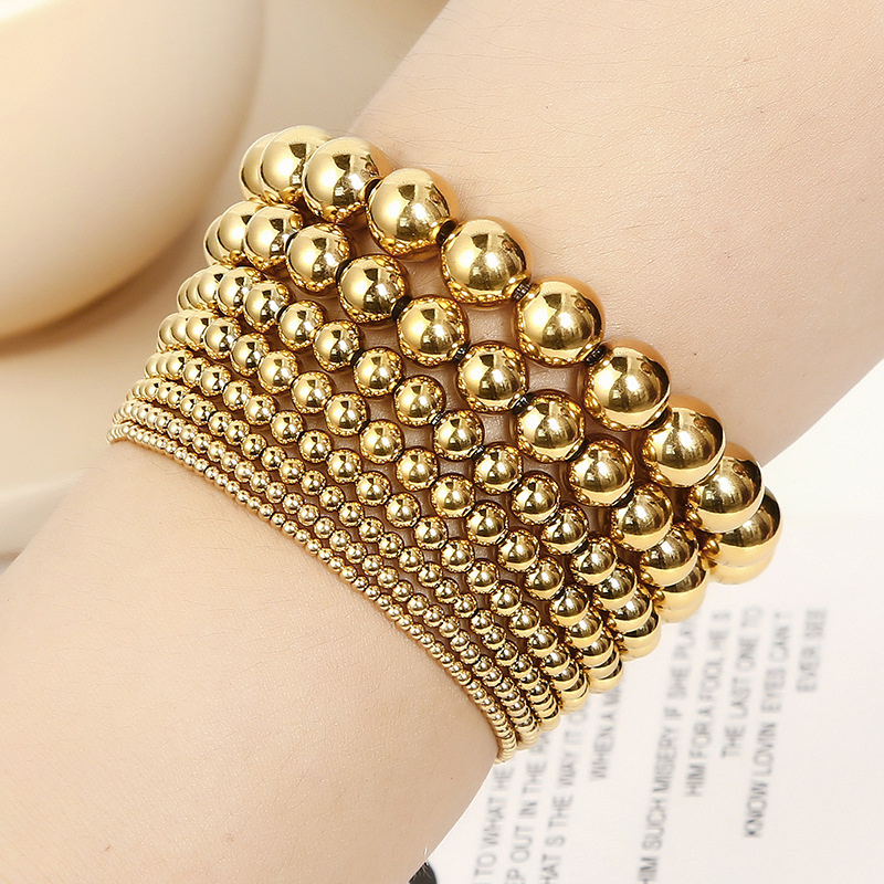 European American Beaded Bracelet Gold Plated Stainless Steel Bead Bracelet Fashion Simple Elastic Enewton Bracelets for Women