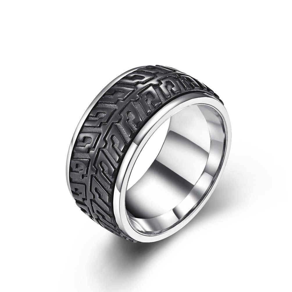 SC 2022 New Stainless Steel Spinner Ring Cool Car Motorcycle Tire Tread Biker Rings Fidget Band Rings for Men Women