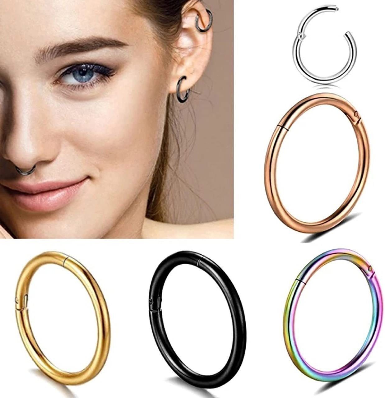 Hot Sale Hoops Septum Hoop Earring SS Nose Cuff Ring Piercing Jewelry 16G Diameter 6mm to 12mm 316L Surgical Steel Nose Rings