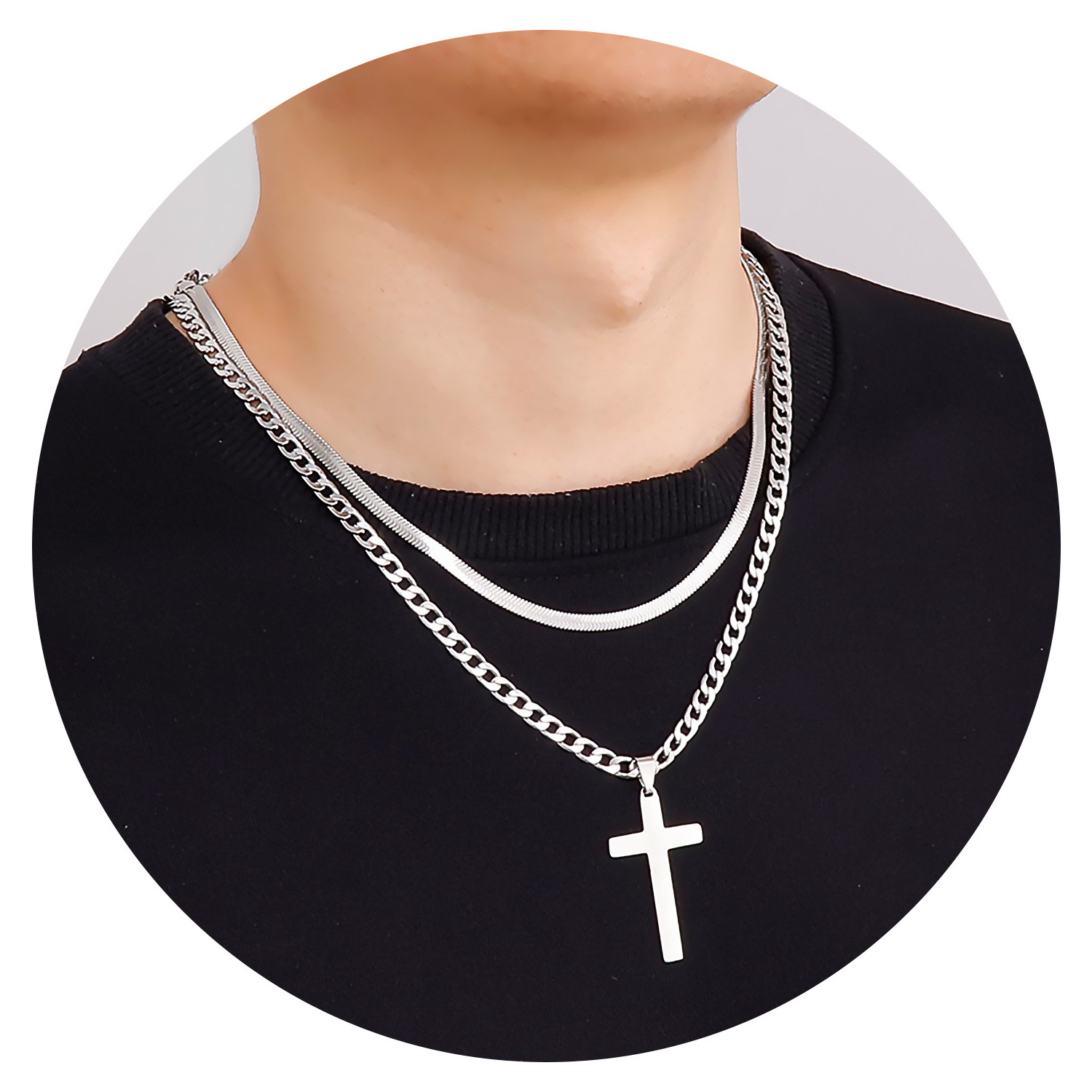 Hot Multi-Layer Wear Snake Chain Cross Pendant Necklace Waterproof Stainless Steel Cuba Necklace for Men to My Son