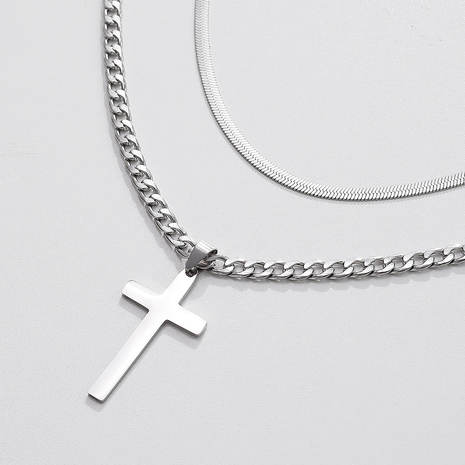 Hot Multi-Layer Wear Snake Chain Cross Pendant Necklace Waterproof Stainless Steel Cuba Necklace for Men to My Son