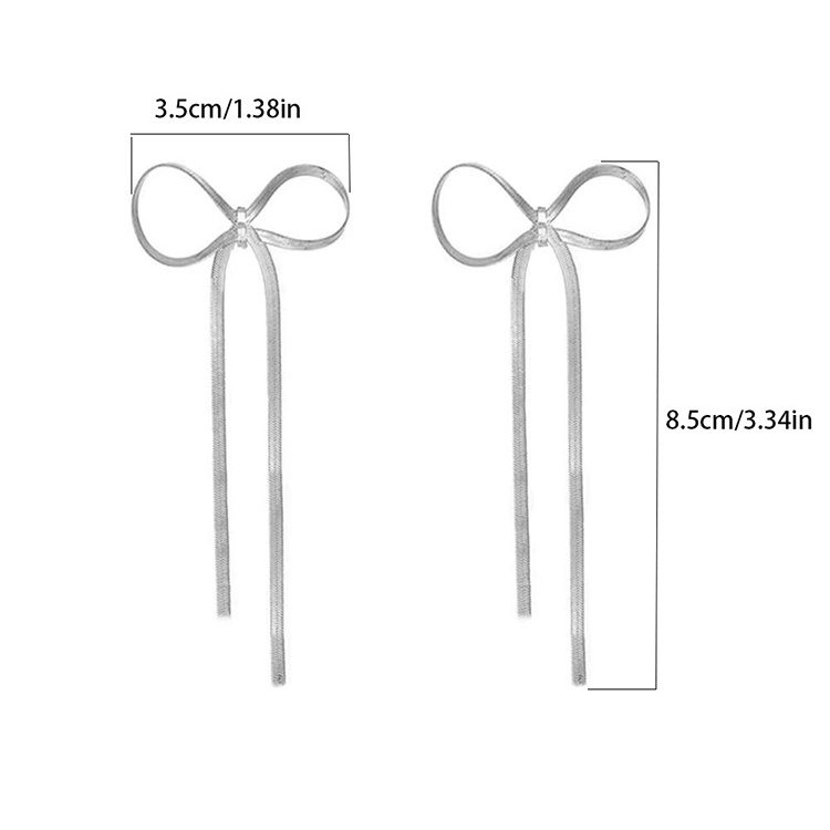 Fashion 18K Gold Plated Stainless Steel Earrings Temperament Bow Earrings Personalized Long Tassel Earrings Gifts for Women