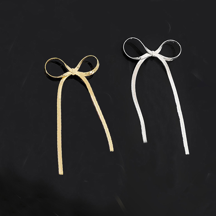 Fashion 18K Gold Plated Stainless Steel Earrings Temperament Bow Earrings Personalized Long Tassel Earrings Gifts for Women