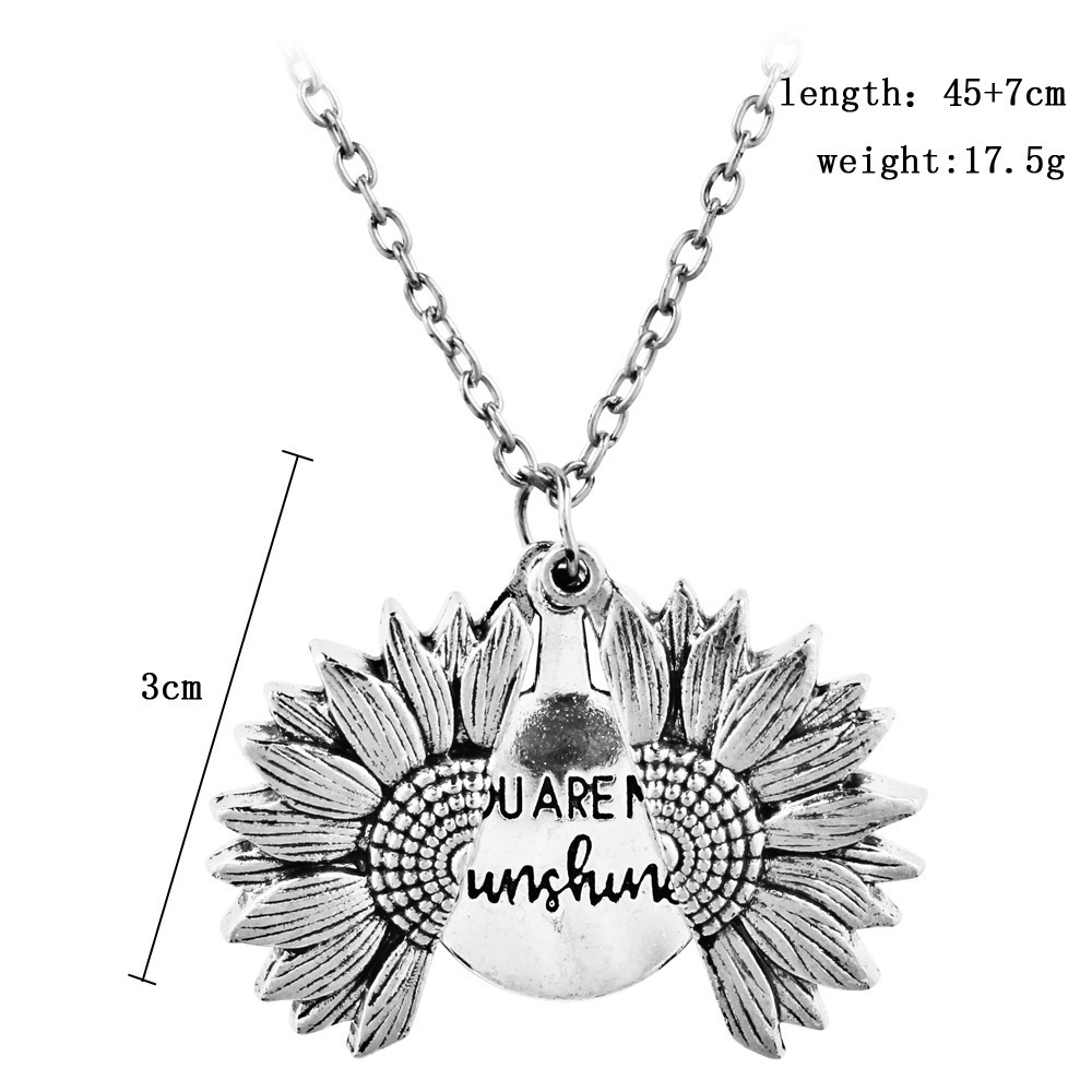 Fashion Couple Necklace You Are My Sunshine Sunflower Pendant Necklace Gold Silver Color Open Locket Flower Necklace for Women