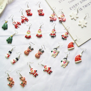 Cute Christmas Elements Pendant Snowman Xmas Tree Deer Acrylic Dangle Earrings Christmas Hook Clay Earrings for Girls