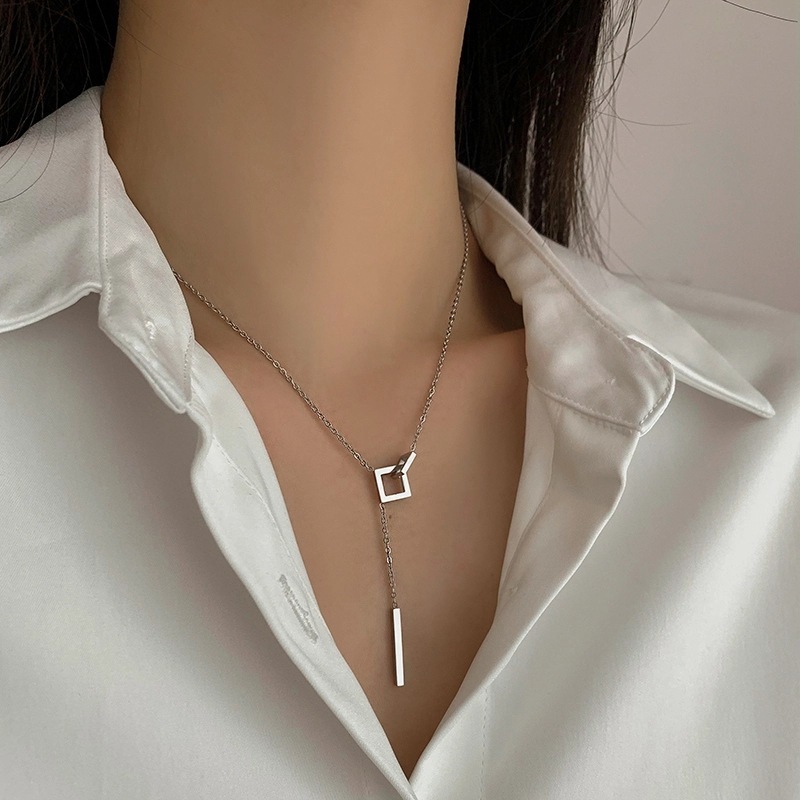 2022 Stainless Steel Jewelry Necklace Geometric Stainless Steel Necklace Square Buckle Stainless Steel Necklace for Women Men