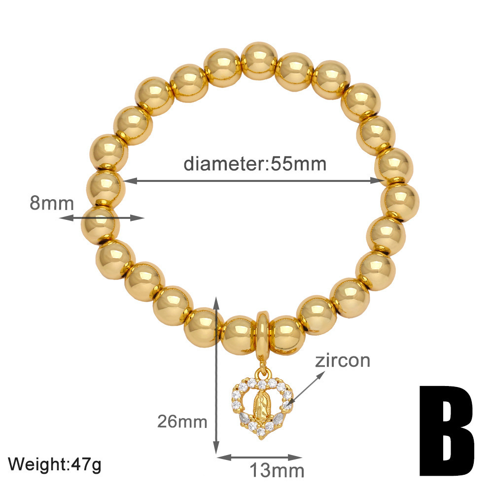 Simple Stylish 18K Gold Bracelet Versatile Love Virgin Mary Beaded Bracelet for Women