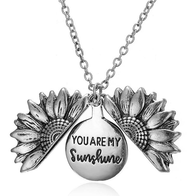 Fashion Couple Necklace You Are My Sunshine Sunflower Pendant Necklace Gold Silver Color Open Locket Flower Necklace for Women