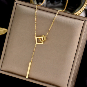 2022 Stainless Steel Jewelry Necklace Geometric Stainless Steel Necklace Square Buckle Stainless Steel Necklace for Women Men