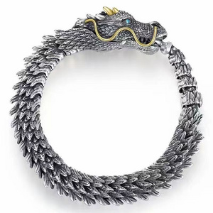 Punk Bracelet Jewelry Domineering Silver Plated Dragon Bone Bracelet Men Retro Zodiac Sapphire Dragon Bracelet to my Son