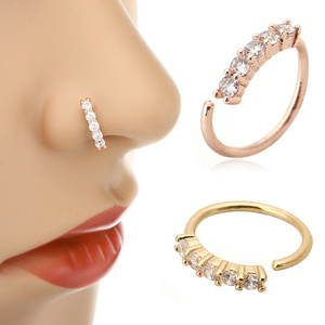 Fashion Earrings Stainless Steel Faux Fake Nose Septum Rings Non-Pierced Diamond Nose Ring for Women Men