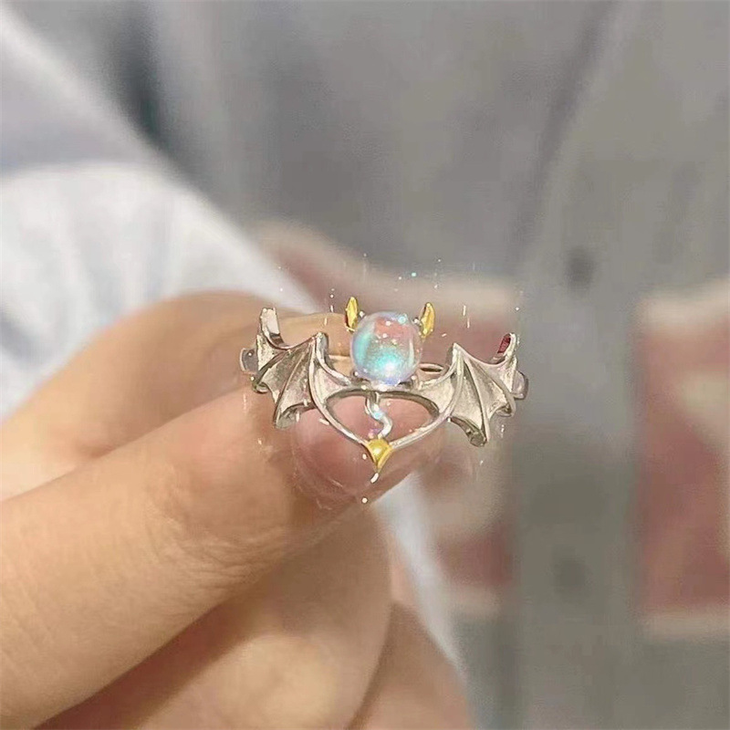 2024 Trendy Creative Angels And Demons Goodest Moonstone Rings Fashion Jewelry Adjustable Rings New Model Couple Rings for Gift