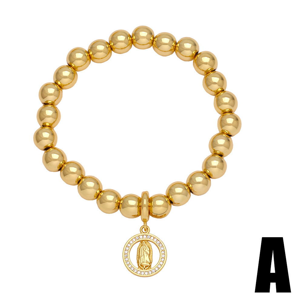 Simple Stylish 18K Gold Bracelet Versatile Love Virgin Mary Beaded Bracelet for Women