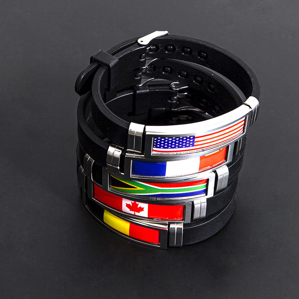 SC Wholesale Simple Silicone Bracelet Bangle Nation Stainless Steel Bracelet Fashion National Flag Bracelet for Men