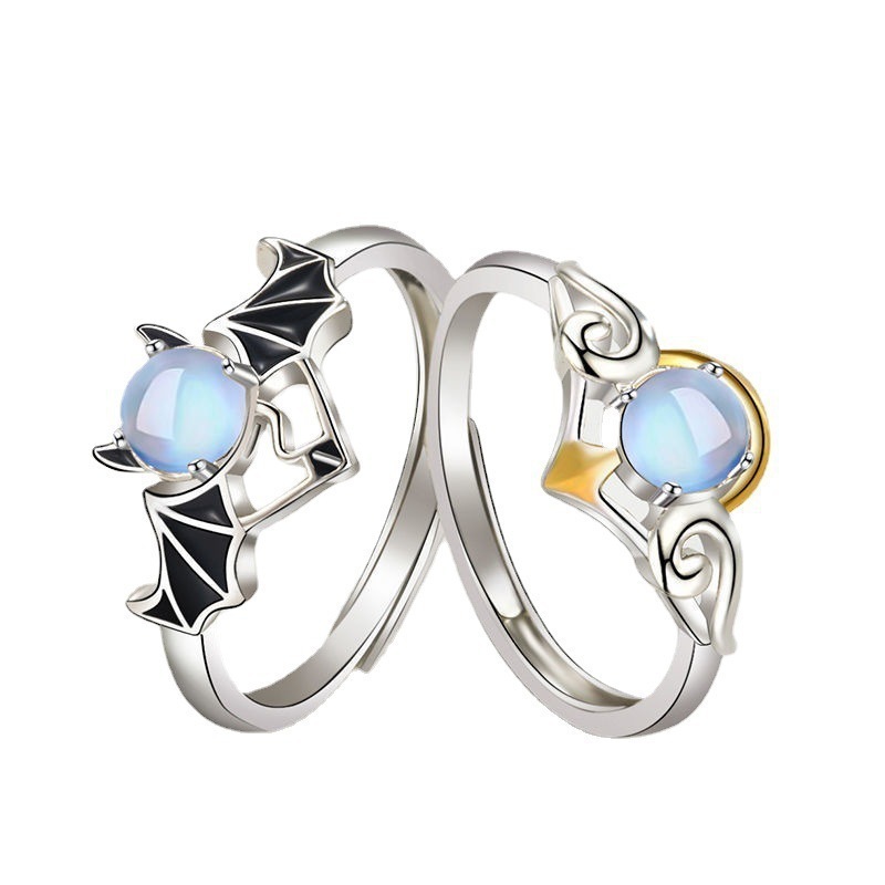 2024 Trendy Creative Angels And Demons Goodest Moonstone Rings Fashion Jewelry Adjustable Rings New Model Couple Rings for Gift