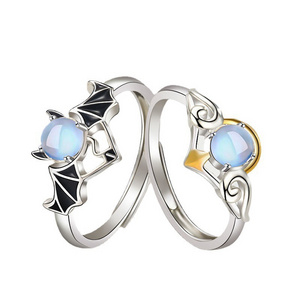 2024 Trendy Creative Angels And Demons Goodest Moonstone Rings Fashion Jewelry Adjustable Rings New Model Couple Rings for Gift