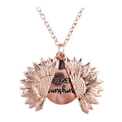 Fashion Couple Necklace You Are My Sunshine Sunflower Pendant Necklace Gold Silver Color Open Locket Flower Necklace for Women