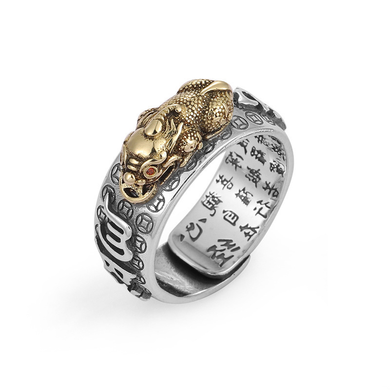 Fashion Open Adjustable Buddhist Scriptures Pixiu Charms Punk Ring Amulet Luck Blessing Wealth Lucky Exotic Rings