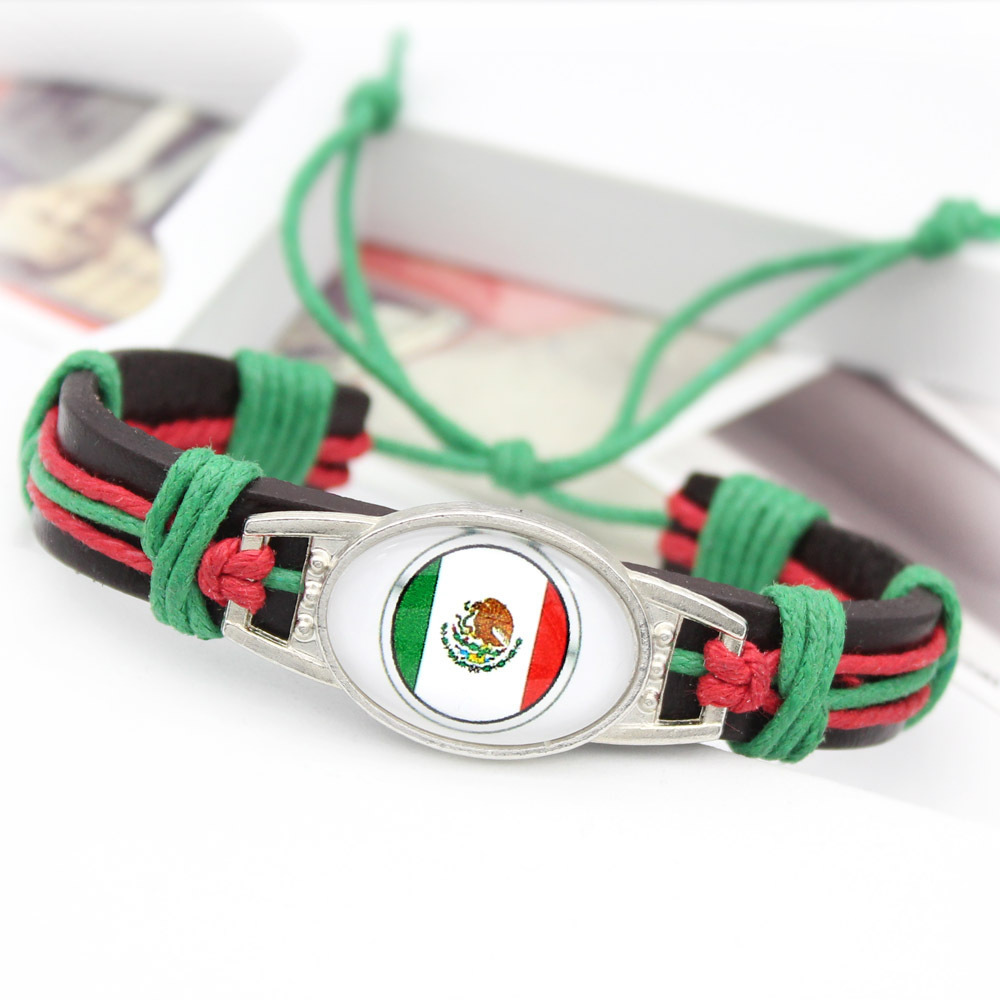 SC Wholesale Handmade Leather Bracelet Classic National Flags Braid Leather Bangle Bracelet for Women Men